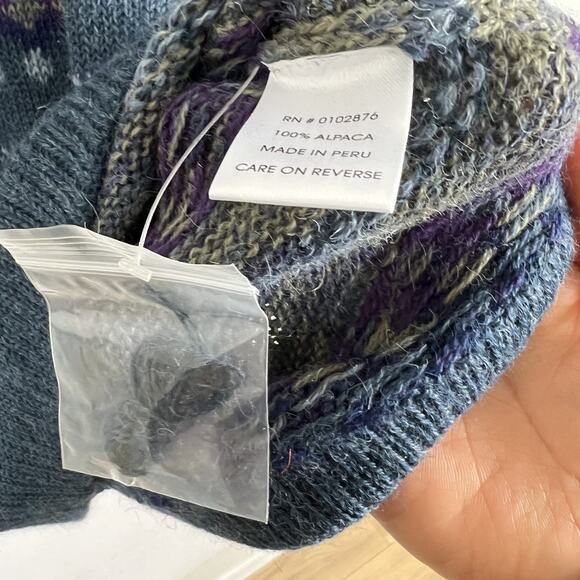 Novica Sweater Large Men's 100% Alpaca Peruvian Crew Neck Blue Multicolor - Picture 7 of 10